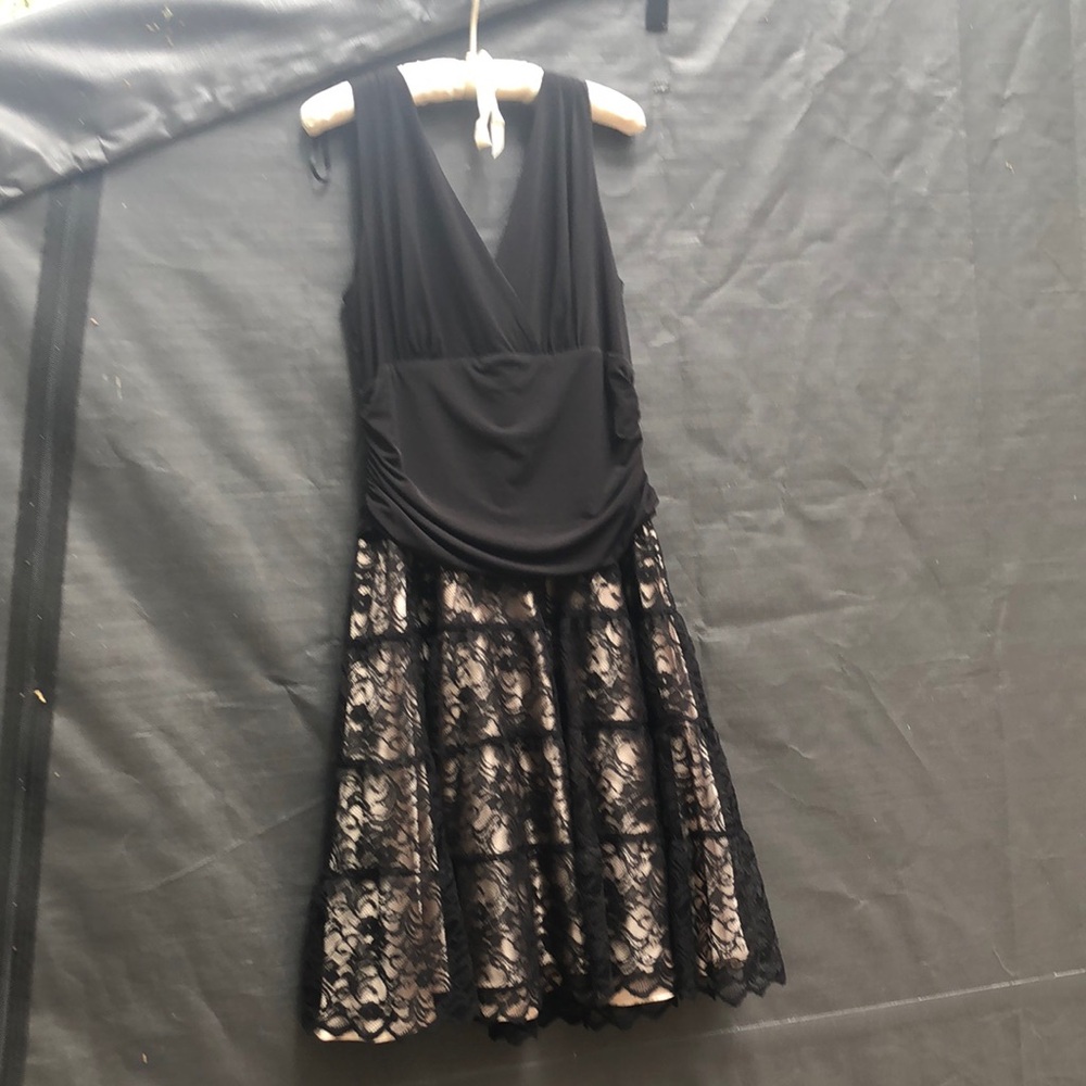 SLNY Black Lace-Overlay Midi Dress